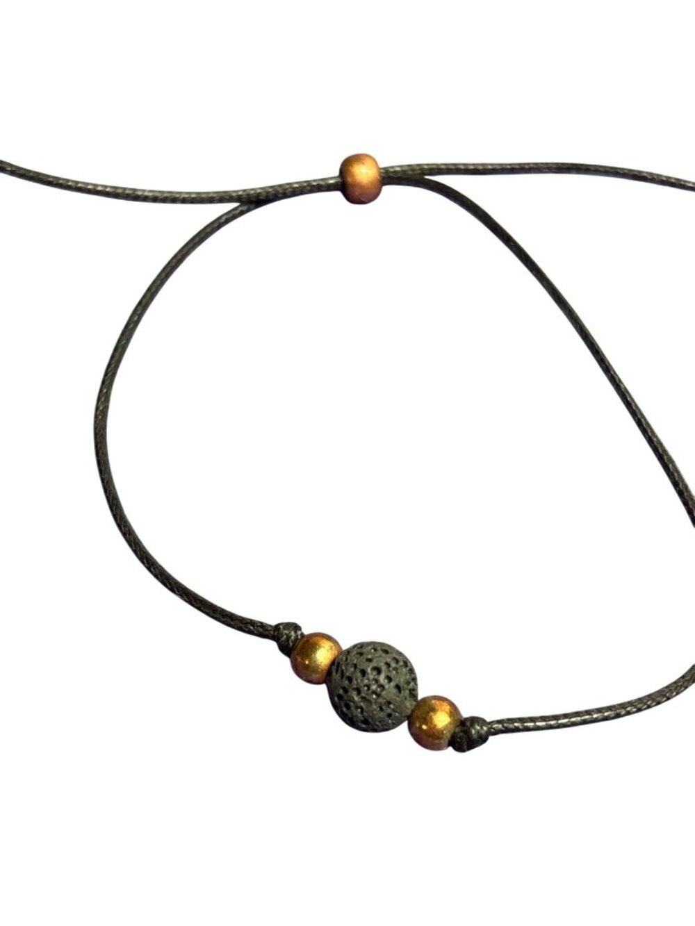 Black Lava Stone Copper Beaded Black Cord Adjustable Bracelet